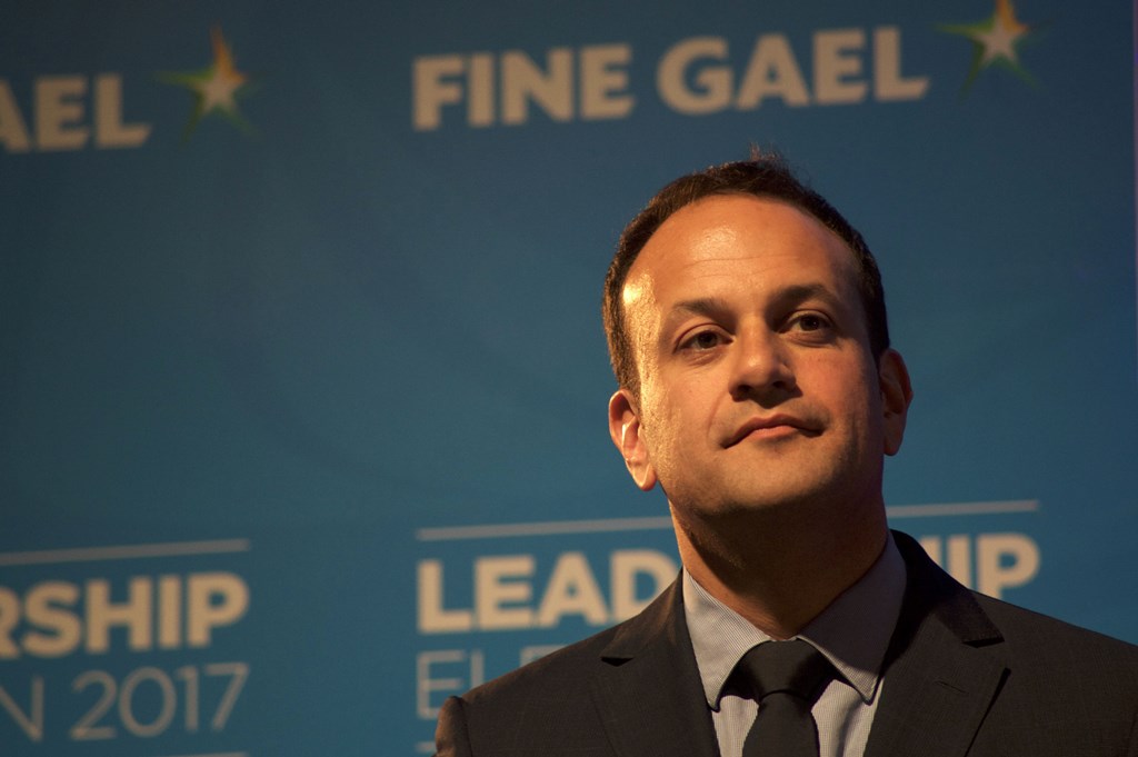 Fine Gael TD for Dublin West and Minister for Social Protection, Leo Varadkar listens to a speech after his victory in the party leadership election, at the National Count Centre in Mansion House, Dublin on June 2, 2017.  AFP / Paulo Nunes dos Santos