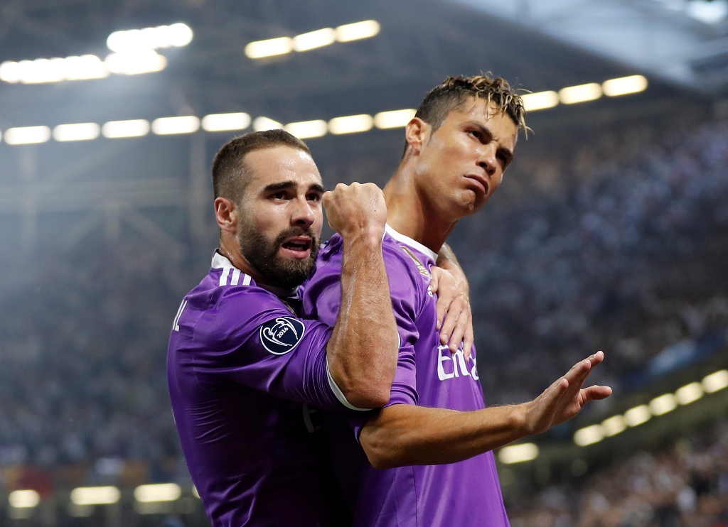 Real Madrid's Cristiano Ronaldo celebrates scoring their first goal with Daniel Carvajal Reuters / Eddie Keogh Livepic