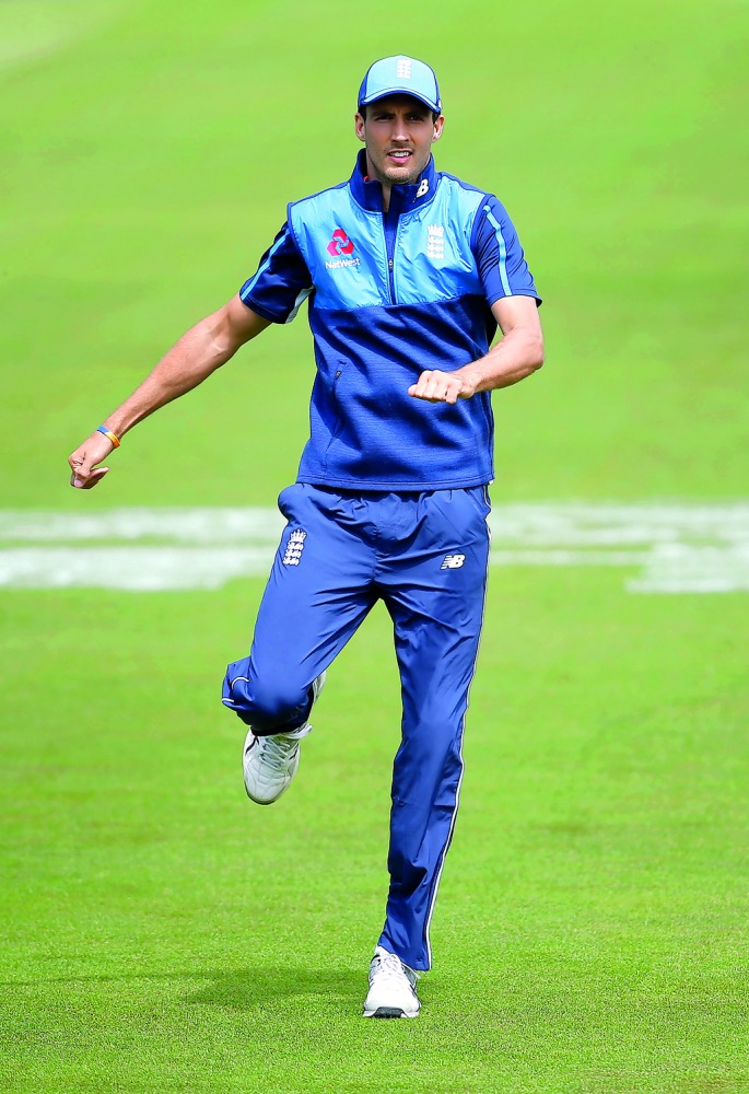 England's Steven Finn during nets at Sophia Gardens yesterday.