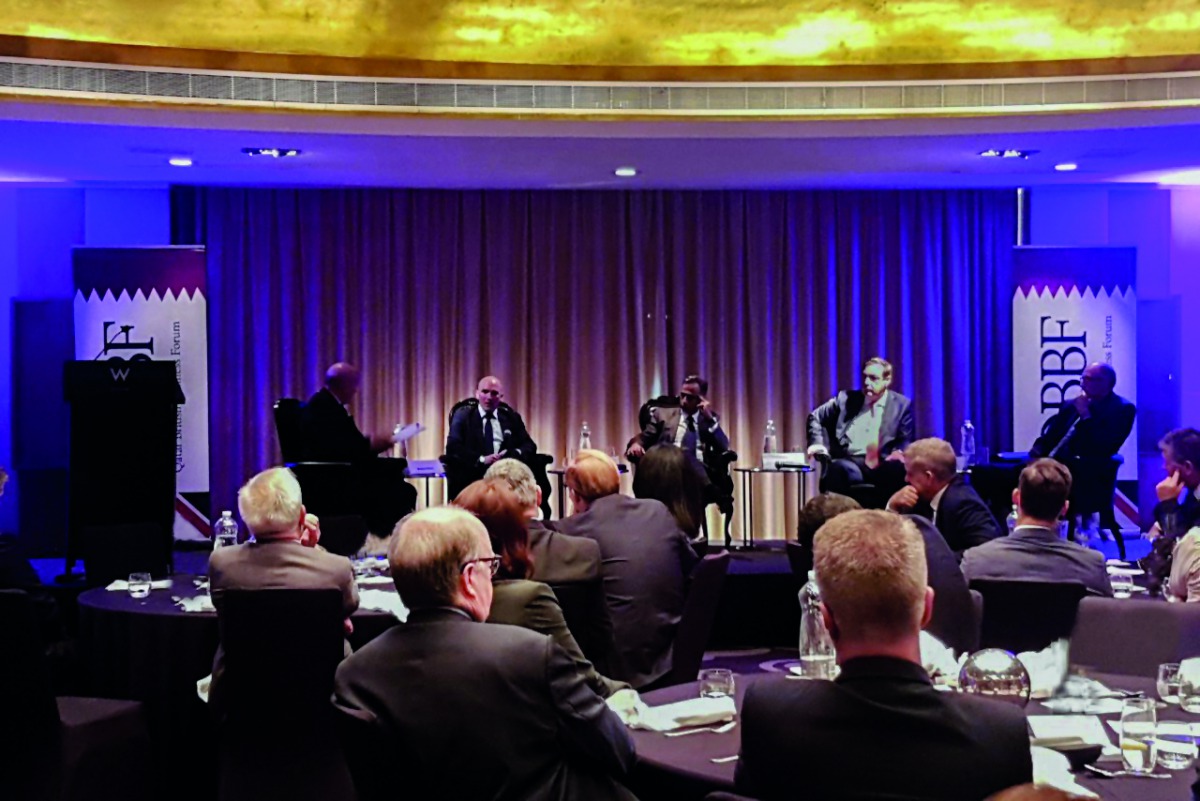 British Ambassador to Qatar, Ajay Sharma (centre in the panel) and other panellists at the event organised by Qatar-British Business Forum at W Doha Hotel and Residences.