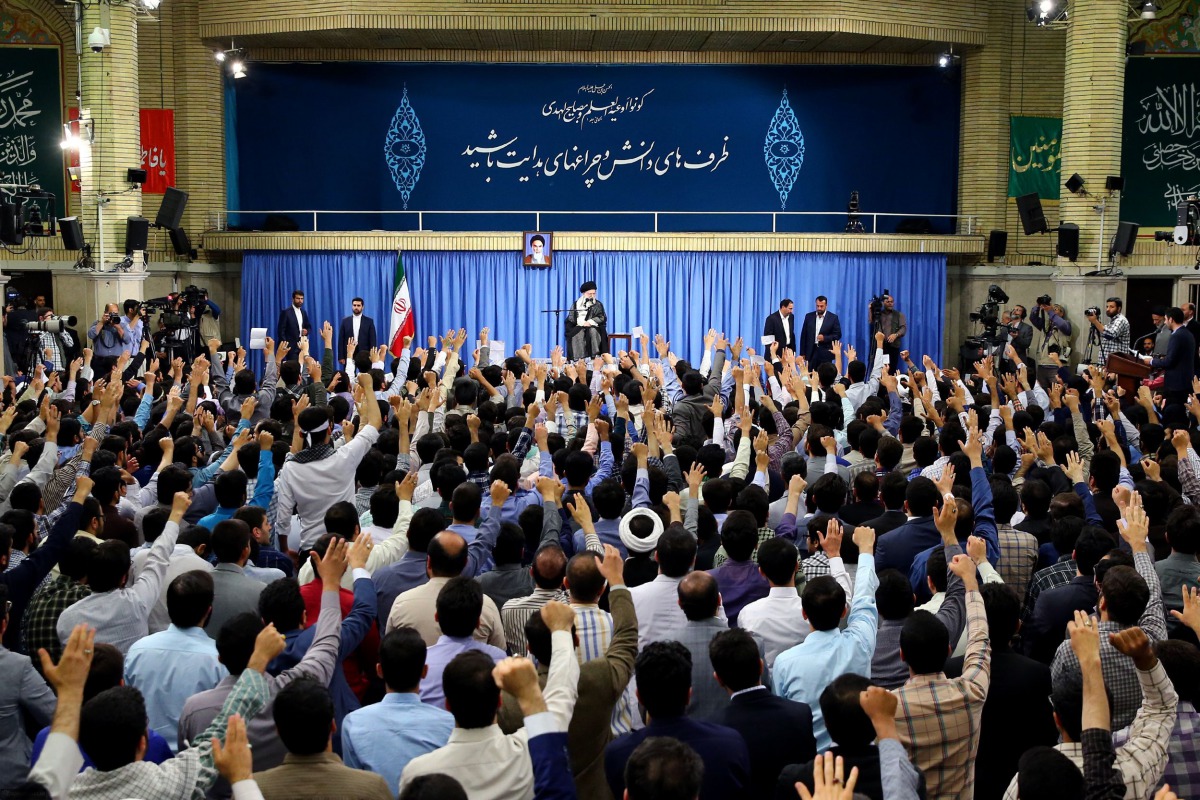 A handout picture provided by the office of Iran's Supreme Leader Ayatollah Ali Khamenei on June 7, 2017 shows him (C) delivering a speech to Iranian students in the capital Tehran. Gunmen and suicide bombers stormed Iran's parliament and the shrine of it