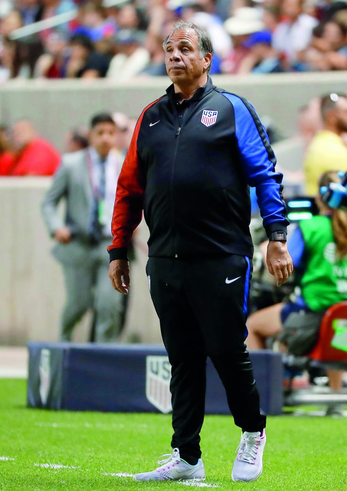 United States head coach Bruce Arena keeps an eye on the action against Venezuela in the second half at Rio Tinto Stadium last Sunday. 