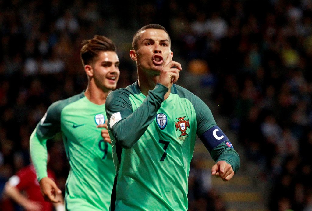 June 9, 2017 Portugal’s Cristiano Ronaldo celebrates scoring their first goal Reuters / Kacper Pempel