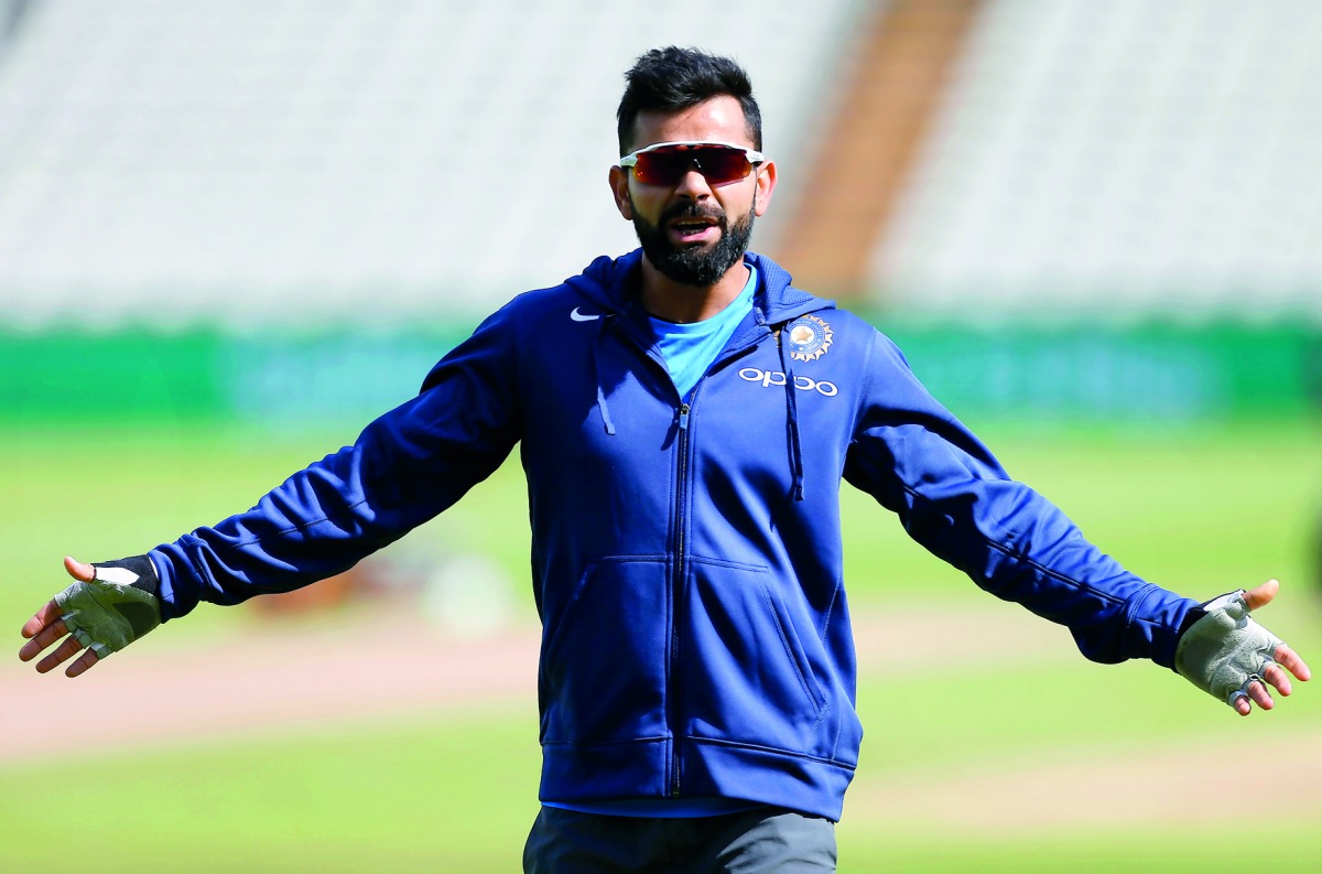 Indian captain Virat Kohli during nets in Birmingham, ahead of the second Champions Trophy semi-final against Bangladesh.   