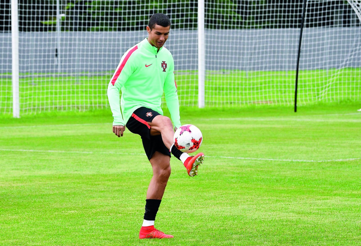 Portugal's forward Cristiano Ronaldo takes part in a training session in Saint Petersburg yesterday, on the eve of the 2017 FIFA Confederations Cup group A football match against New Zealand. All Whites coach Anthony Hudson said Ronaldo was not the only t