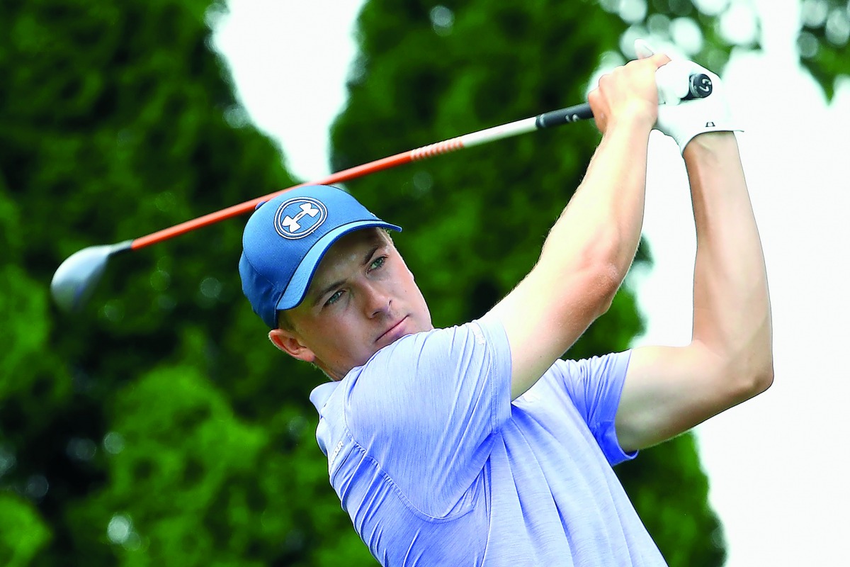 Jordan Spieth of the United States plays his shot from the ninth tee during the second round of the Travelers Championship at TPC River Highlands in Cromwell, Connecticut, yesterday.