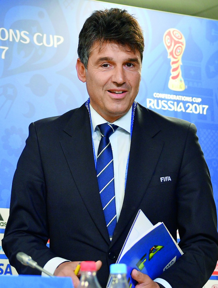 Massimo Busacca, FIFA Head of Refereeing, during a press conference at Saint Petersburg Stadium on Monday.