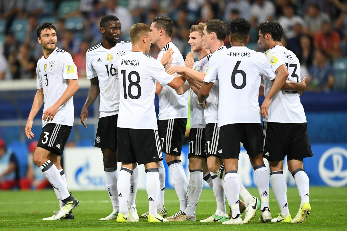 Players of Germany celebrate a score during match the FIFA Confederations Cup 2017 between Germany and Mexico in Sochi, Russia on June 29, 2017. ( Artur Lebedev - Anadolu Agency )