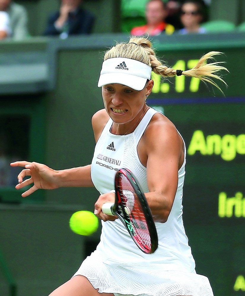 Angelique Kerber of Germany in action against Irina Falconi of USA on day two of the 2017 Wimbledon Championships at the All England Lawn and Croquet Club in London. The world number one, Kerber beat Falconi 6-4, 6-4  to advance to the next round.