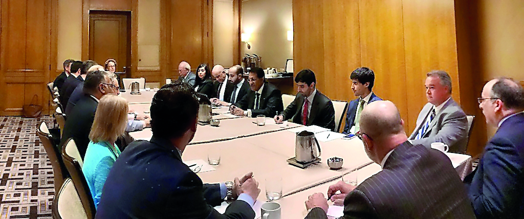 Senior officials of US-Qatar Business Council, led by Sheikh Abdulla bin Mohammed Al Thani, CEO of QIA, discussing investment opportunities in the US at a roundtable meeting in Washington.