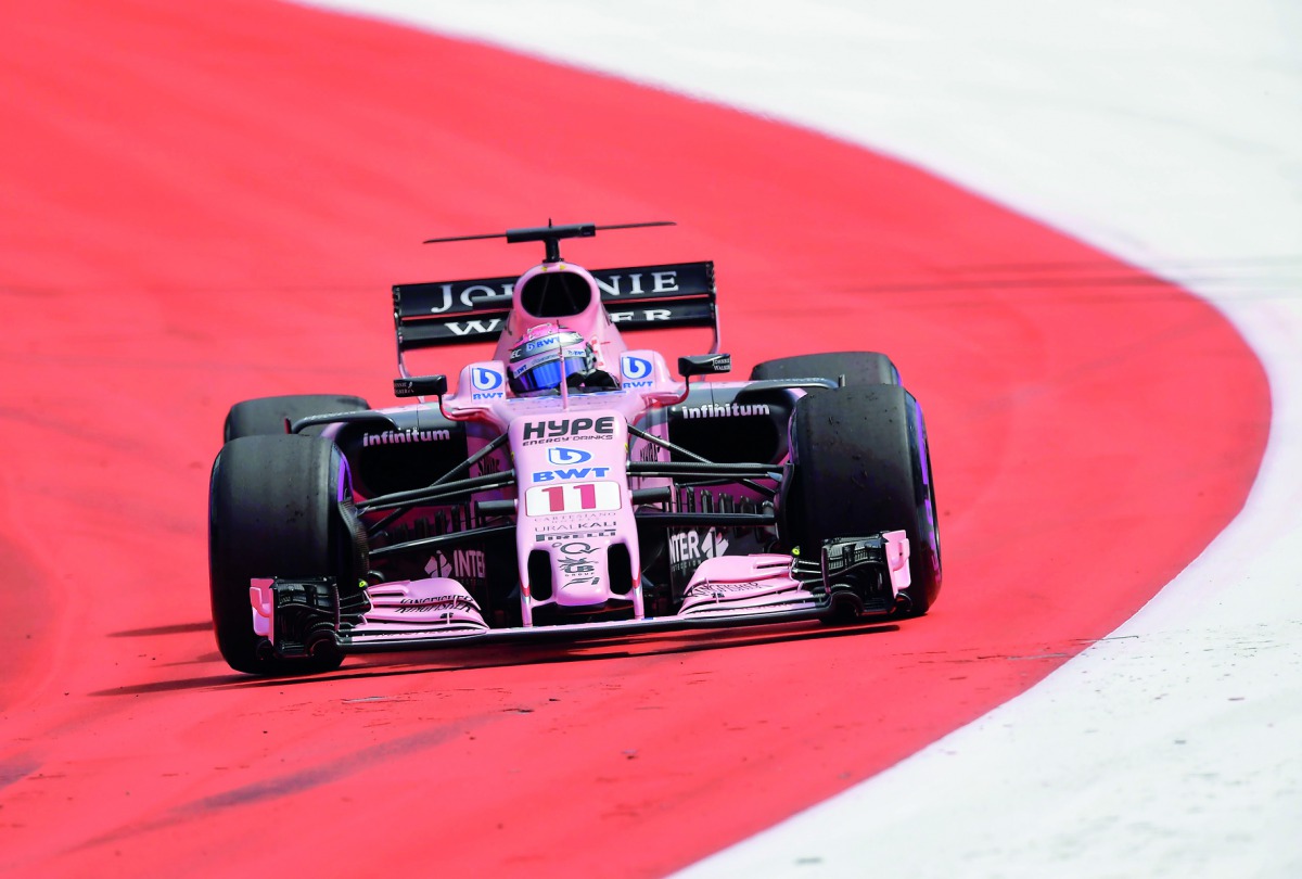 Force India's driver Sergio Perez drives during a practice session at the Austrian Grand Prix in Spielberg on Friday.