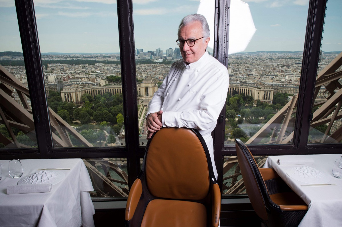 Star-studded French Chef Alain Ducasse posing in his restaurant 