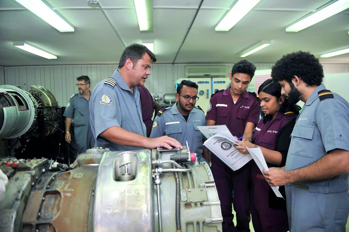 Students in a laboratory at Qatar Aeronautical College, yesterday.  Pic: Baher Amin/ The Peninsula