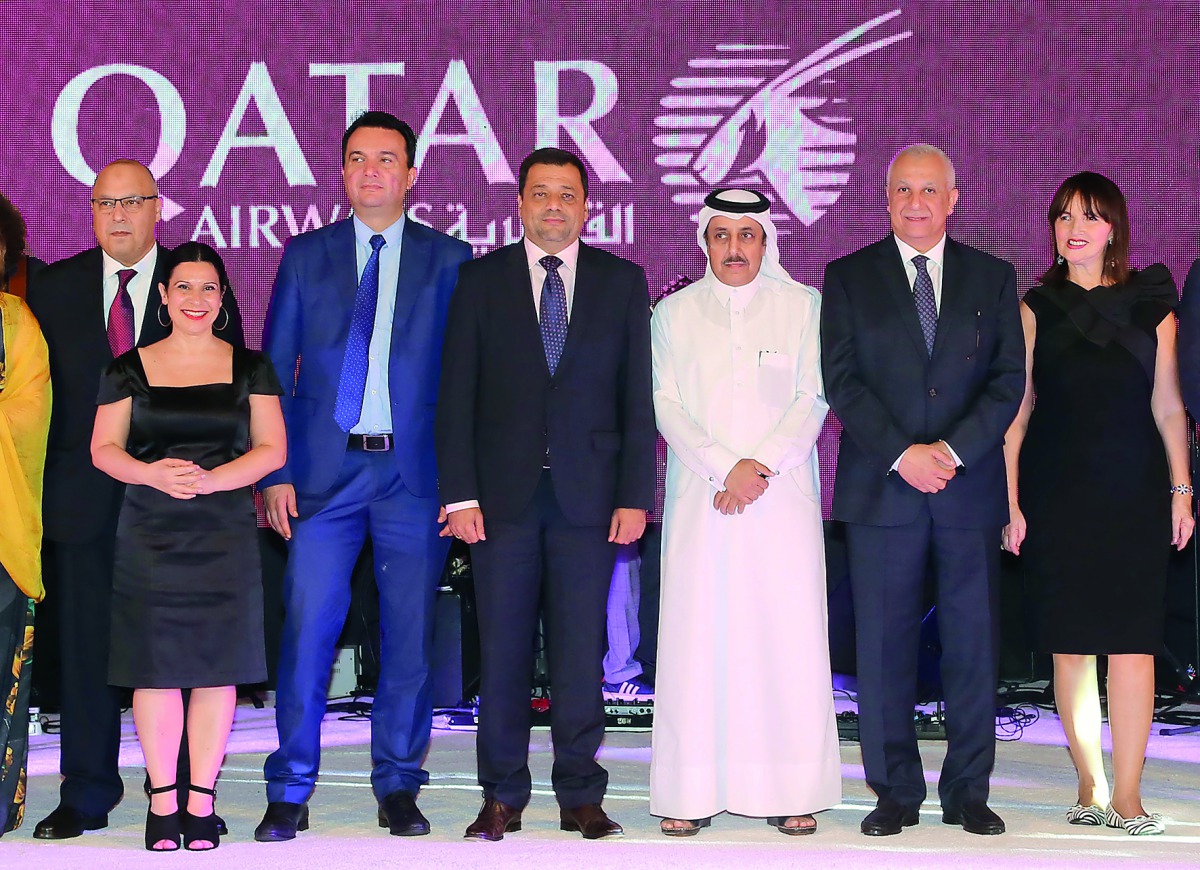 Qatar Airways officials and dignitaries at a gala dinner at the Marriott Hotel in Skopje.