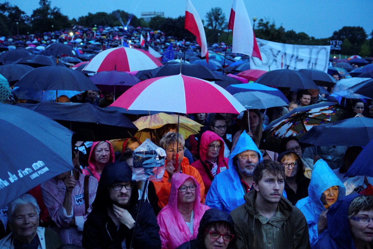 People attend a protest against judicial reforms in Poznan, Poland, July 24, 2017. Agencja Gazeta/Lukasz Cynalewski via REUTERS
