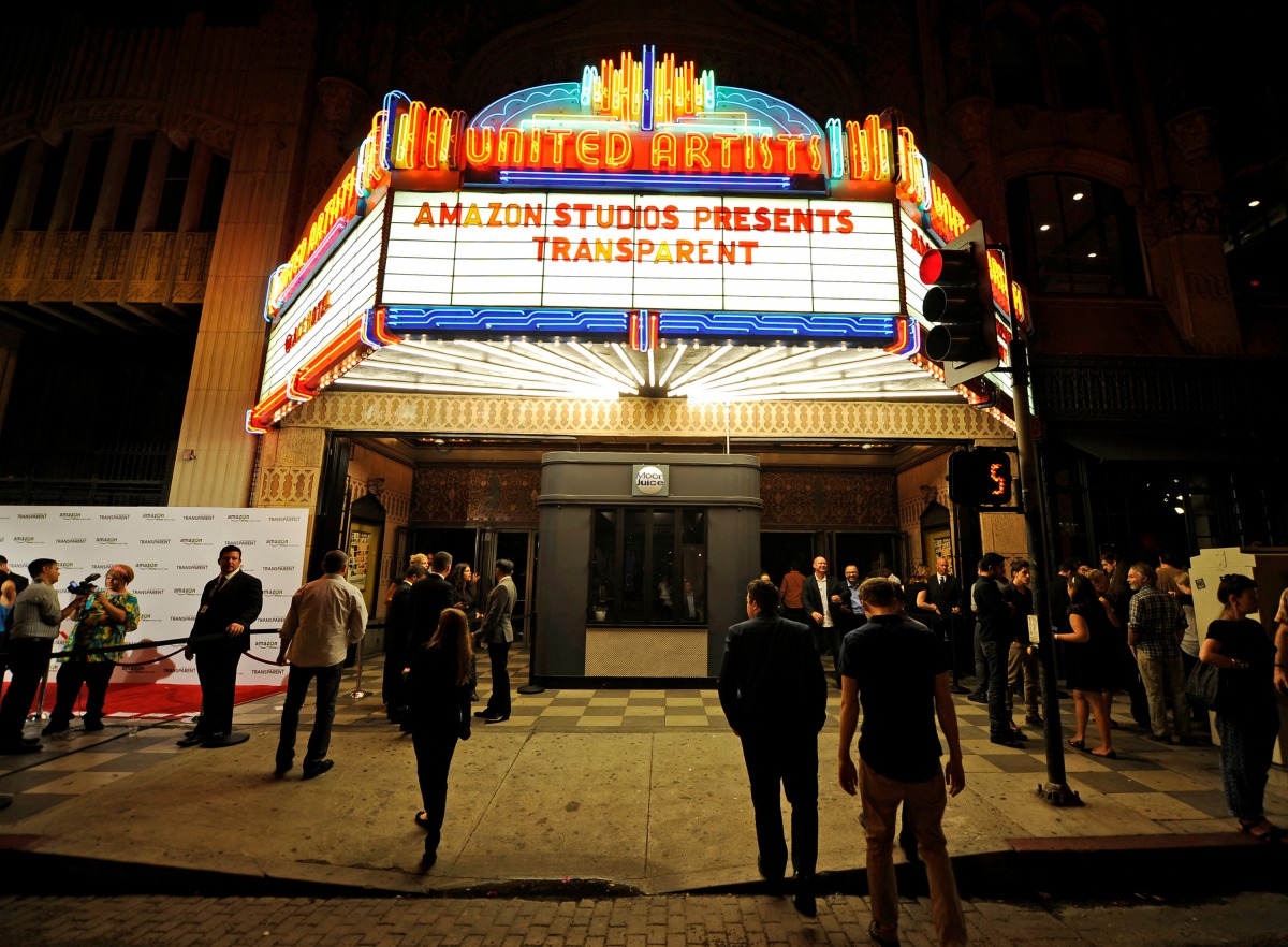 The marquee of United Artists theater is seen during Amazon's premiere screening of the TV series 