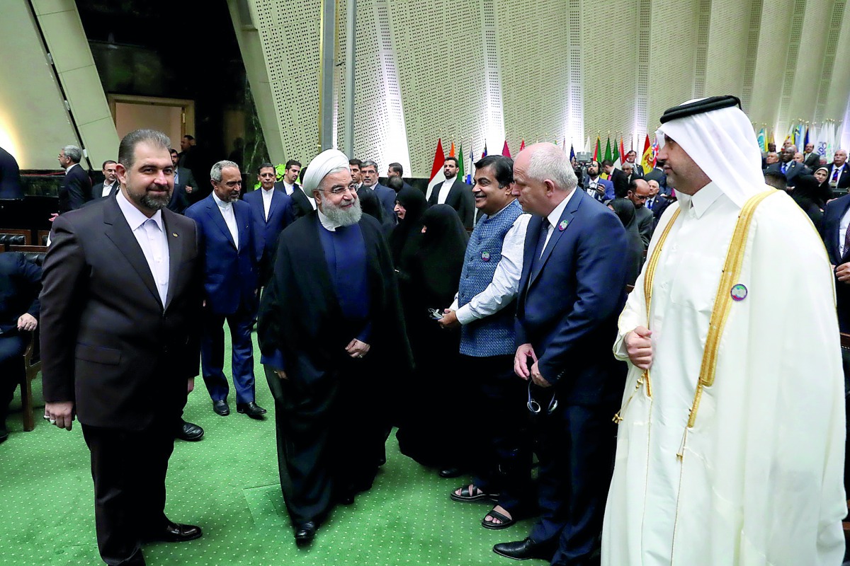Qatar’s Minister of Economy and Commerce H E Sheikh Ahmed bin Jassim bin Mohammed Al Thani taking part in the swearing-in ceremony of Iranian President Hassan Rowhani, at the parliament in Tehran, yesterday.  H E Sheikh Ahmed participation was upon invita