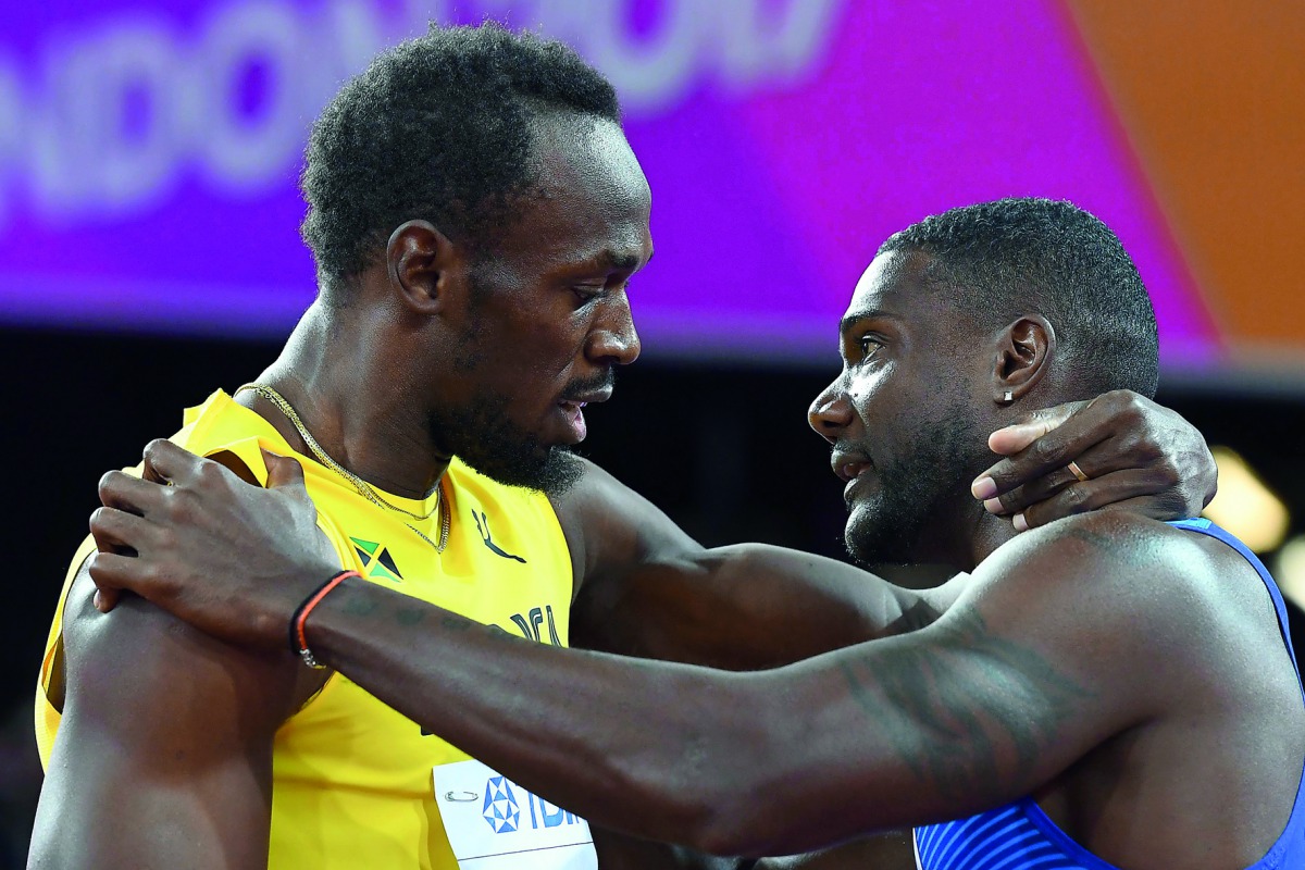 Usain Bolt seen with Justin Gatlin in London on Saturday night.
