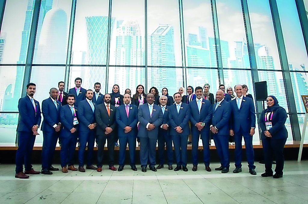 The Qatari delegation for the London 2017 IAAF Worlds poses for a picture during the reception.