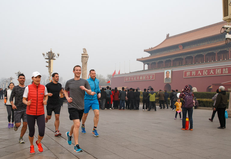 (file photo) Mark Zuckerberg, Facebook’s chief executive, jogging in Beijing’s Tiananmen Square last year. AFP