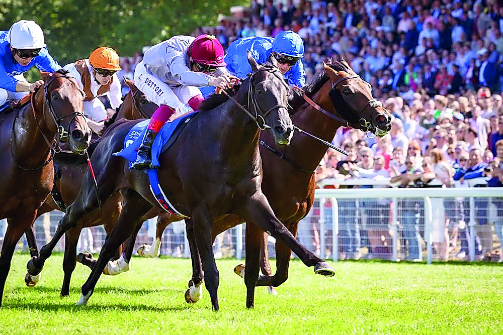 Ridden by Italian jockey L Dettori, Al Shaqab’s Al Wukair storms to victory at Deauville, France yesterday.  