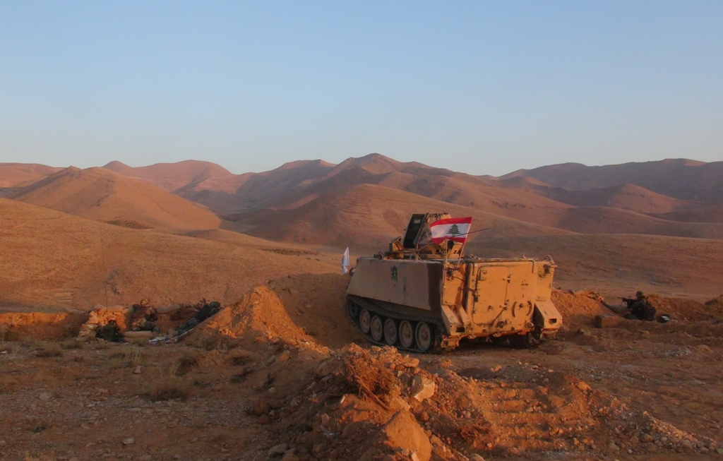 Members of the Lebanese army patrol in the rurals controlled after they hit the positions of Islamic State near the city of Ras Raalbek near Syria border in Lebanon on August 18, 2017.  ( Sleiman Amhaz - Anadolu Agency )
