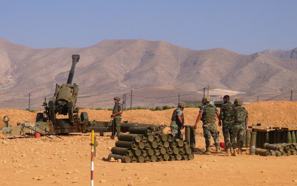 Members of the Lebanese army patrol in the rurals controlled after they hit the positions of the Daesh terrorists near the city of Al-Qaa near Syria border in Lebanon on August 18, 2017. ( Sleiman Amhaz - Anadolu Agency )
