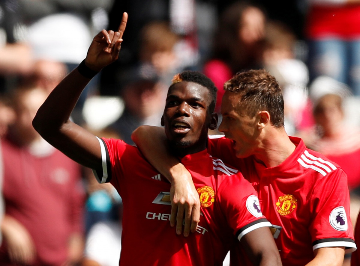 Manchester United's Paul Pogba celebrates scoring their third goal with Nemanja Matic (Action Images via Reuters/Andrew Boyers)