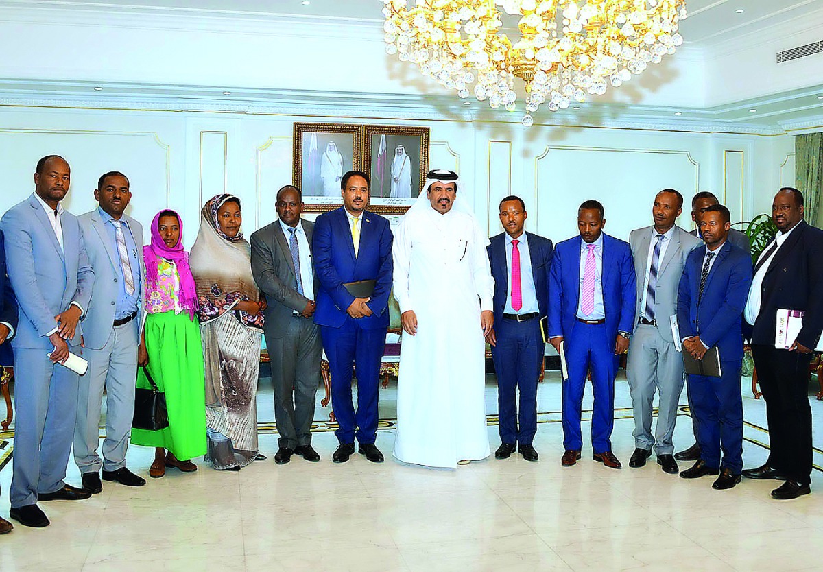 Mohammed bin Ahmed bin Towar Al Kuwari (centre), Vice Chairman, QC with the visiting Ethiopian delegation, yesterday.