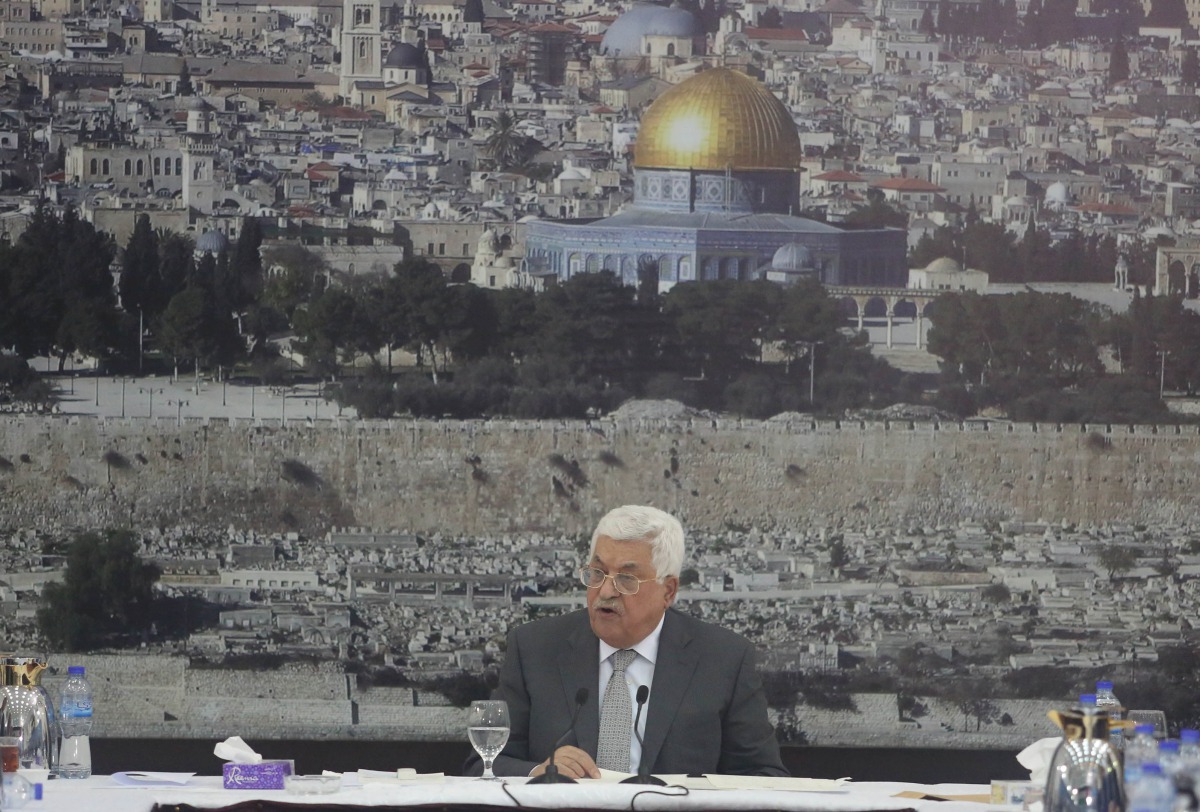 Palestinian President Mahmoud Abbas holds a press conference at Prime Ministry building in Ramallah, West Bank, on July 21 2017. (?ssam Rimawi / Anadolu Agency) 