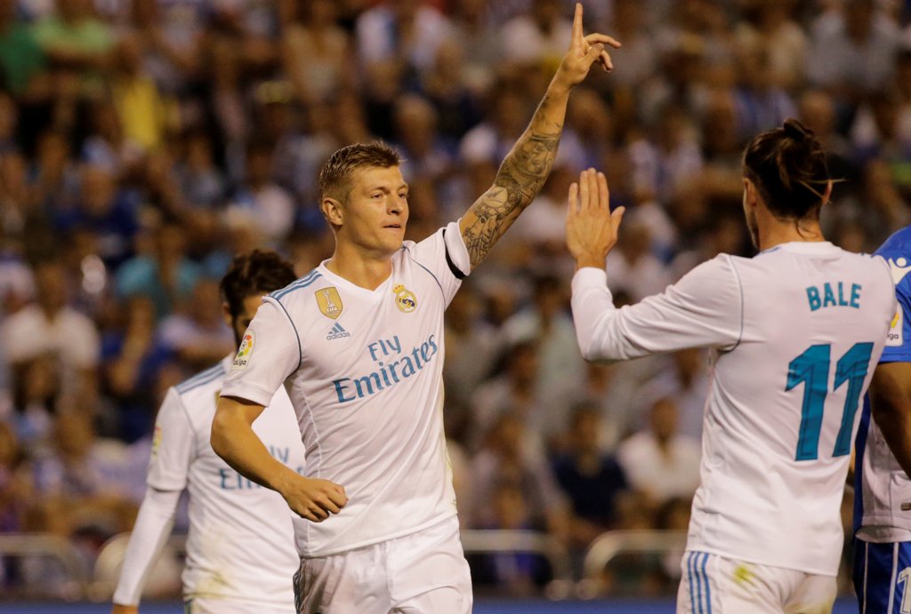 Real Madrid’s Toni Kroos celebrates scoring their third goal REUTERS/Miguel Vidal
