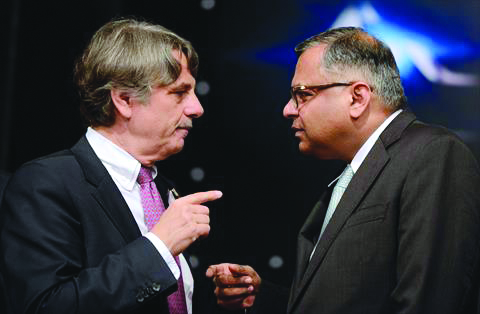 India’s Tata Group Chairman Natarajan Chandrasekaran (right) speaks with CEO of Jaguar Land Rover Dr Ralf Speth yesterday at 72nd Annual General Meeting (AGM) in Mumbai. Turkey’s biggest home appliance maker, Arcelik AS, plans to invest $100 million to bu
