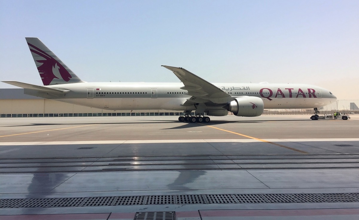 A Qatar Airways Boeing 777 aircraft with the radome installation completed for Inmarsat’s GX Aviation service.