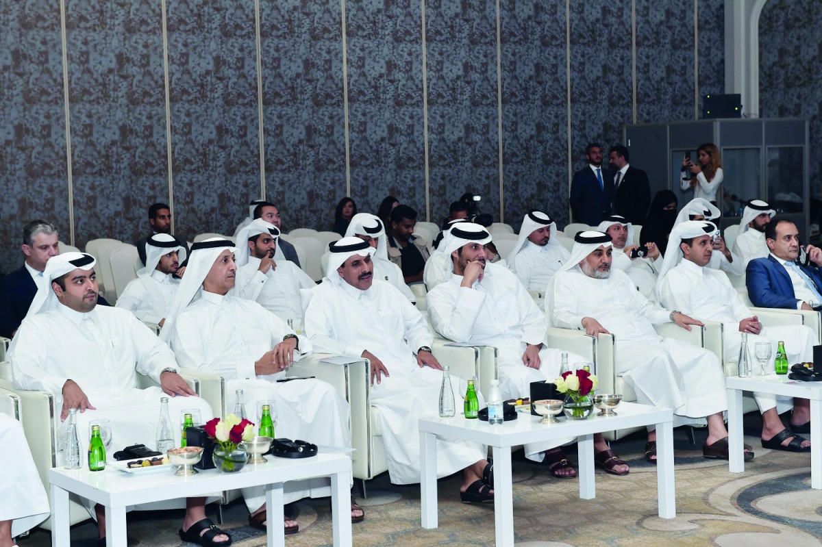 H E Sheikh Abdullah bin Saoud Al Thani (third left), Governor of Qatar Central Bank (QCB); Sheikh Jassim bin Hamad bin Jassim bin Jaber Al Thani (fourth left), Chairman of QIB; Sheikh Mohammed bin Hamad bin Jassim Al Thani (left), Chairman of Barwa Bank; 