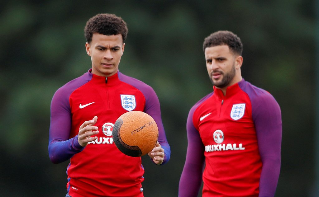 England’s Dele Alli and Kyle Walker during training Action Images via Reuters/Carl Recine
