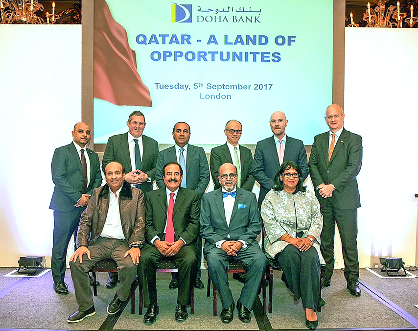 Dr R Seetharaman, CEO of Doha Bank (sitting second right) with other officials at Doha Bank’s  knowledge sharing session in UK, recently.
