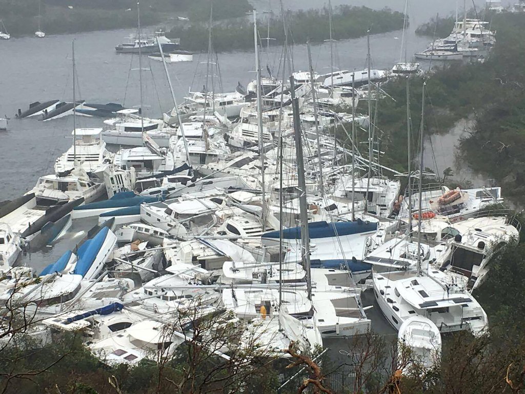 Pleasure craft lie crammed against the shore in Paraquita Bay as the eye of Hurricane Irma passed Tortola, British Virgin Islands September 6, 2017. Courtesy of Ron Gurney/Handout via REUTERS. 