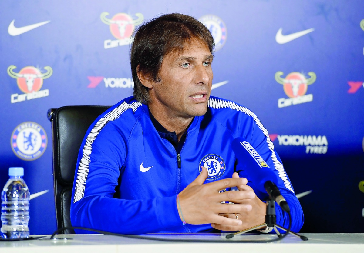 Chelsea manager Antonio Conte during a press conference on the eve of English Premier League match against defending champions Leicester City.