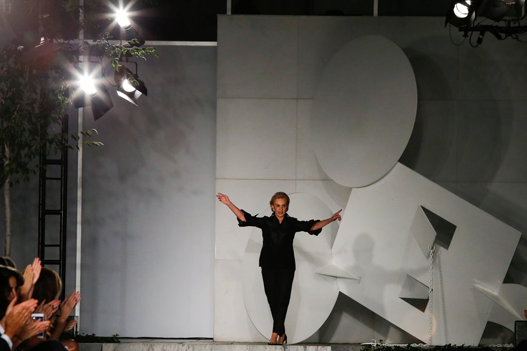 Designer Carolina Herrera walks the runway at the Spring Summer 2018 collection during New York Fashion Week at the MOMA museum in the Manhattan borough of New York City, U.S. September 11, 2017. REUTERS/Eduardo Munoz