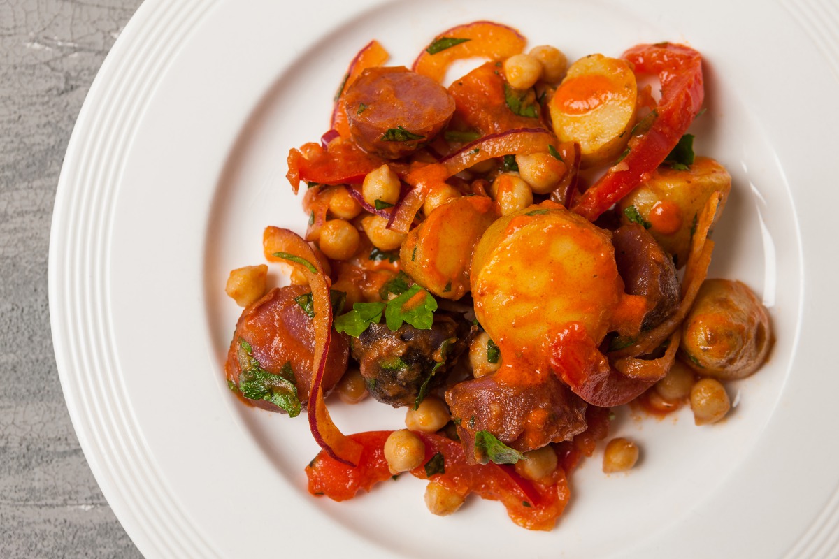 Spanish Potato Salad With Chickpeas. (Photo by Goran Kosanovic for The Washington Post)