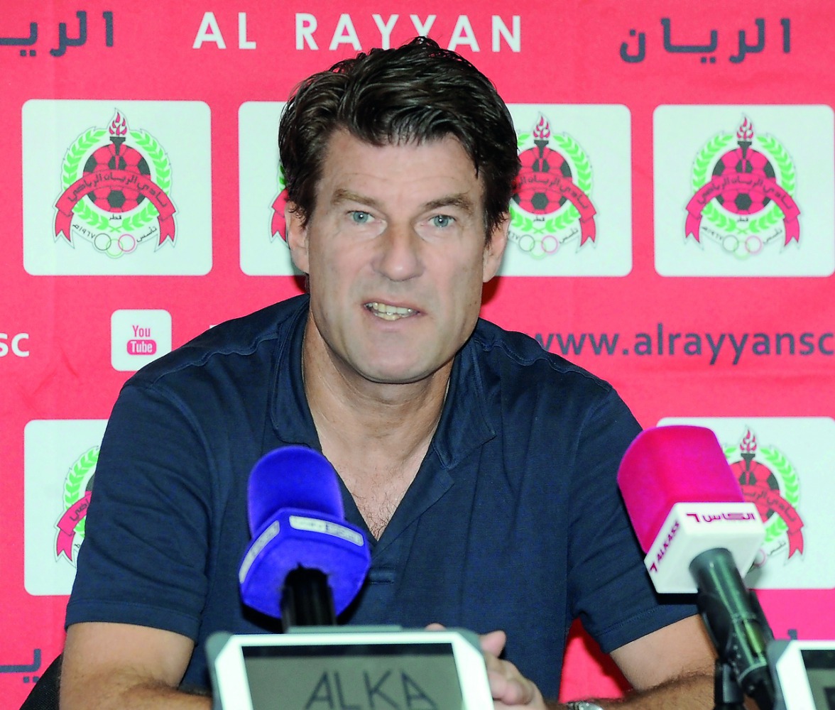 Al Rayyan SC Coach Michael Laudrup, addressing the media at a press conference at the Al Gharafa SC yesterday. Picture: Salim Matramkot/The Peninsula
