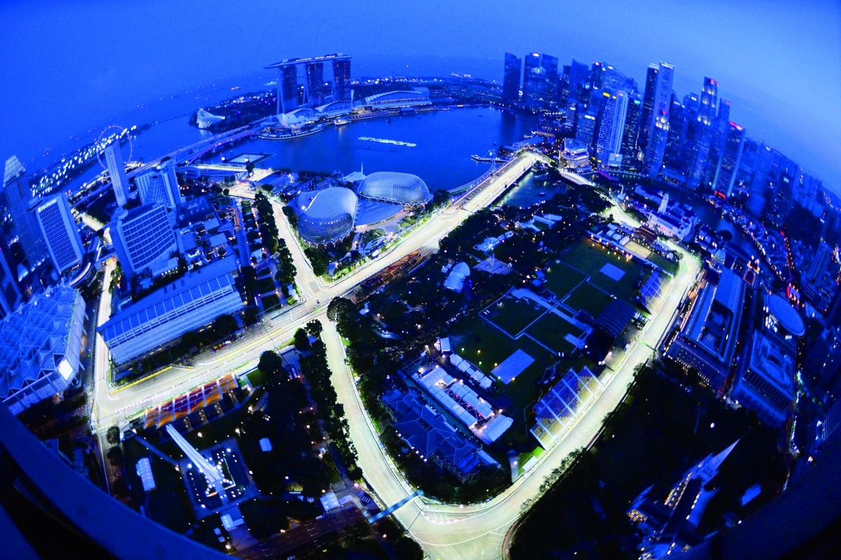 A general view of the illuminated circuit for the upcoming Formula One Singapore Grand Prix night race.