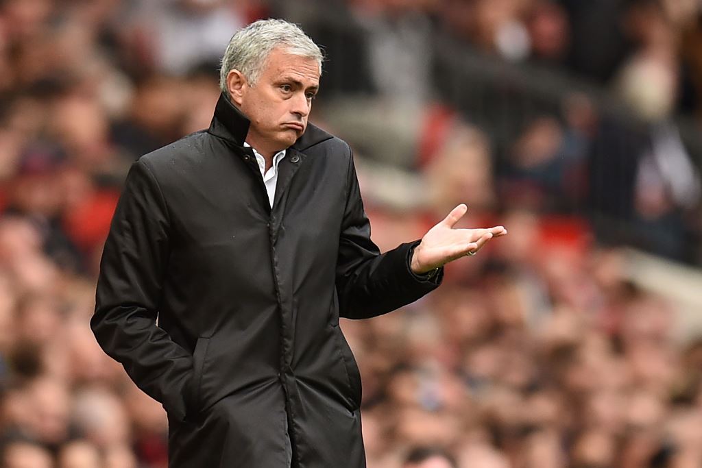 Manchester United's Portuguese manager Jose Mourinho gestures on the touchline during the English Premier League football match between Manchester United and Everton at Old Trafford in Manchester, north west England, on September 17, 2017. AFP / Oli Scarf