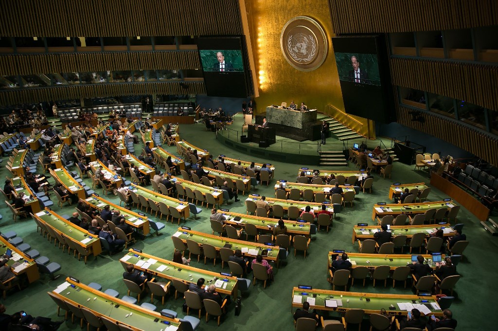 Lebanon's President General Michel Aoun arrives ahead of his address at the U.N. General Assembly at the United Nations on September 21, 2017 in New York, New York. Kevin Hagen/Getty Images/AFP