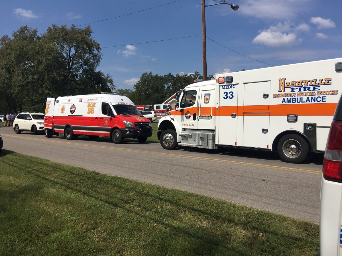 The scene where people were injured when gunfire erupted at the Burnette Chapel Church of Christ, in Nashville, Tennessee, U.S. September 24, 2017. Nashville Fire Department/via Reuters