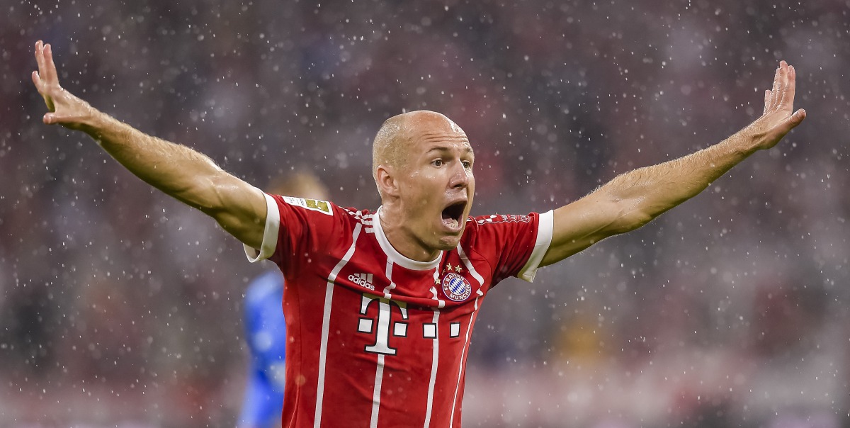 (FILES) This file photo taken on August 18, 2017 shows Bayern Munich's Dutch midfielder Arjen Robben as he reacts during the German first division Bundesliga football match FC Bayern Munich vs Bayern Leverkusen in the southern German city of Munich. Bayer