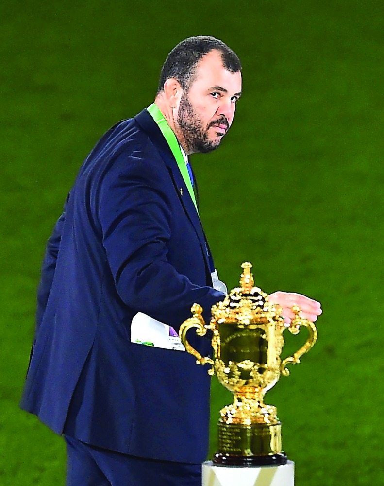 Australia’s head coach Michael Cheika is pictured after his team lost 17-34 during the final match of the 2015 Rugby World Cup against New Zealand at Twickenham Stadium yesterday.