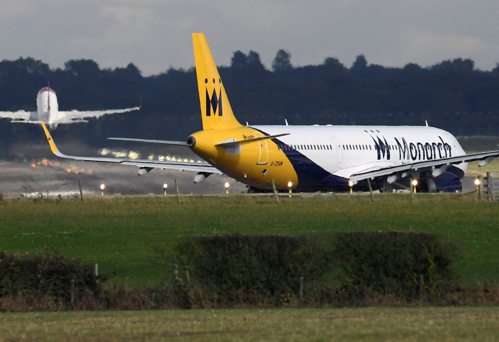 A Monarch Airlines passenger aircraft prepares for take off from Gatwick Airport in southern England, Britain, October 9, 2016. REUTERS/Toby Melville/File Photo