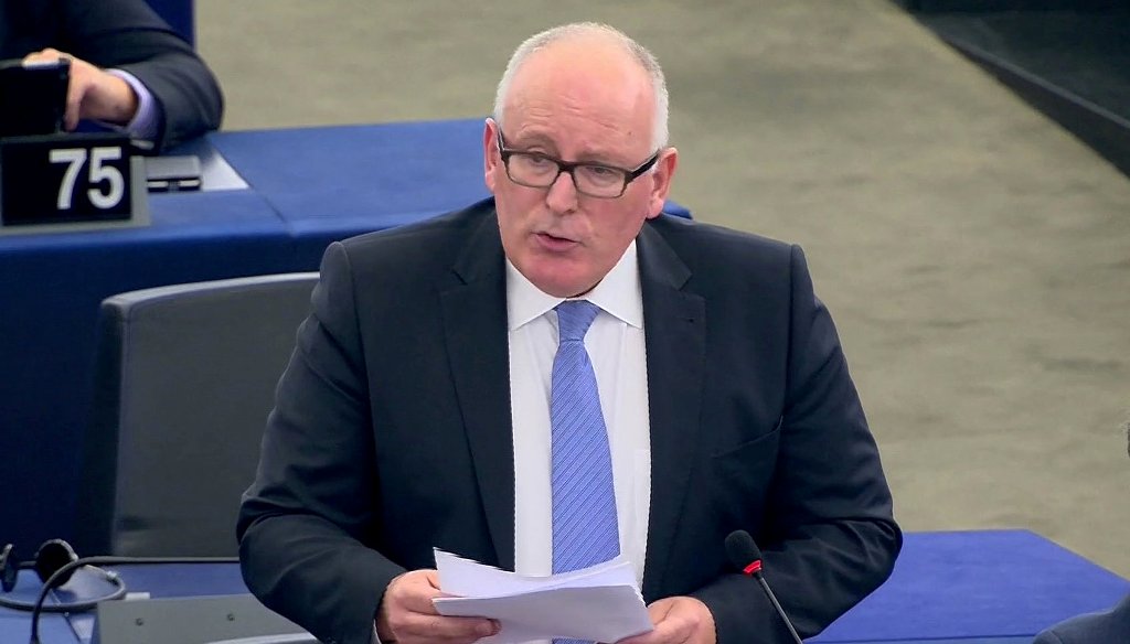 European Commission First Vice-President Frans Timmermans speaks as members of the European Parliament debate the ongoing situation in Catalonia, three days after the banned referendum on a split from Spain, in Strasbourg, France, October 4, 2017. Still p