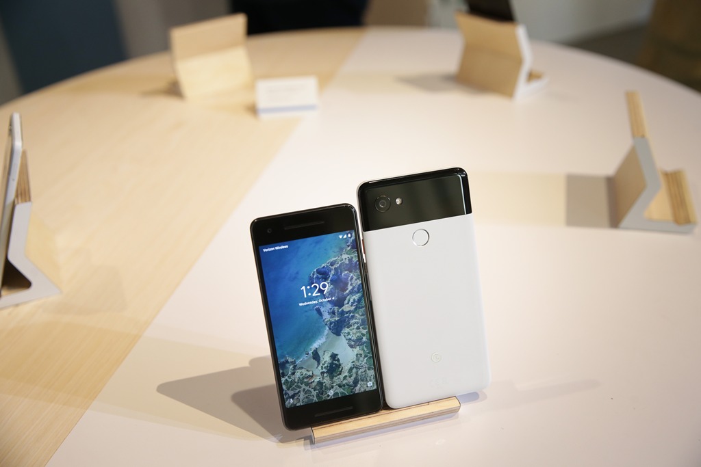The new Pixel 2 and Pixel 2 XL smartphones are seen at a product launch event on October 4, 2017 at the SFJAZZ Center in San Francisco, California. Google unveiled newly designed versions of its Pixel smartphone, the highlight of a refreshed line of devic